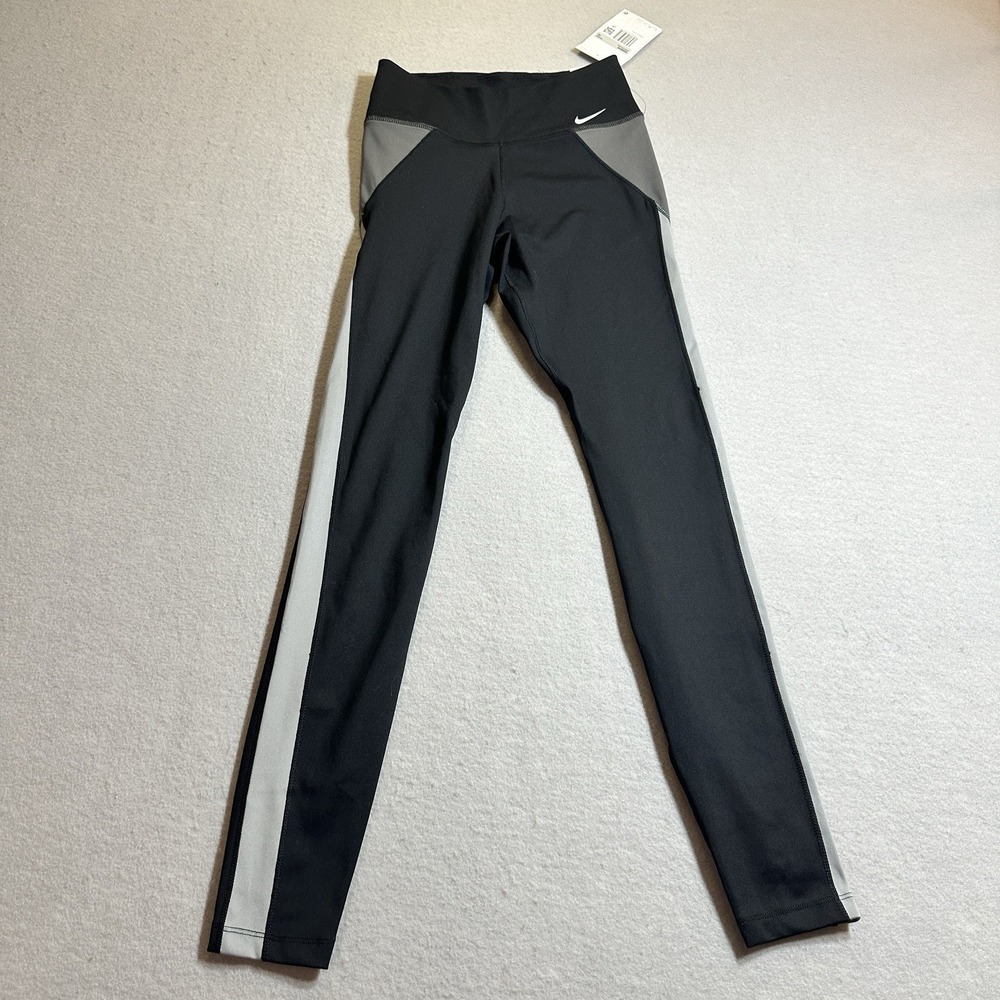 Nike One Dri-FIT Leggings Womens XS Black Gray Mid Rise Full Length NWT Training